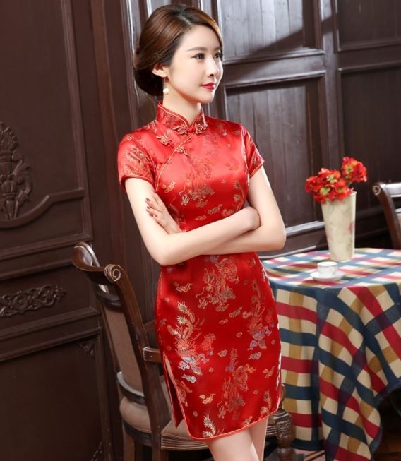 3321 платье в китайском стиле красный L