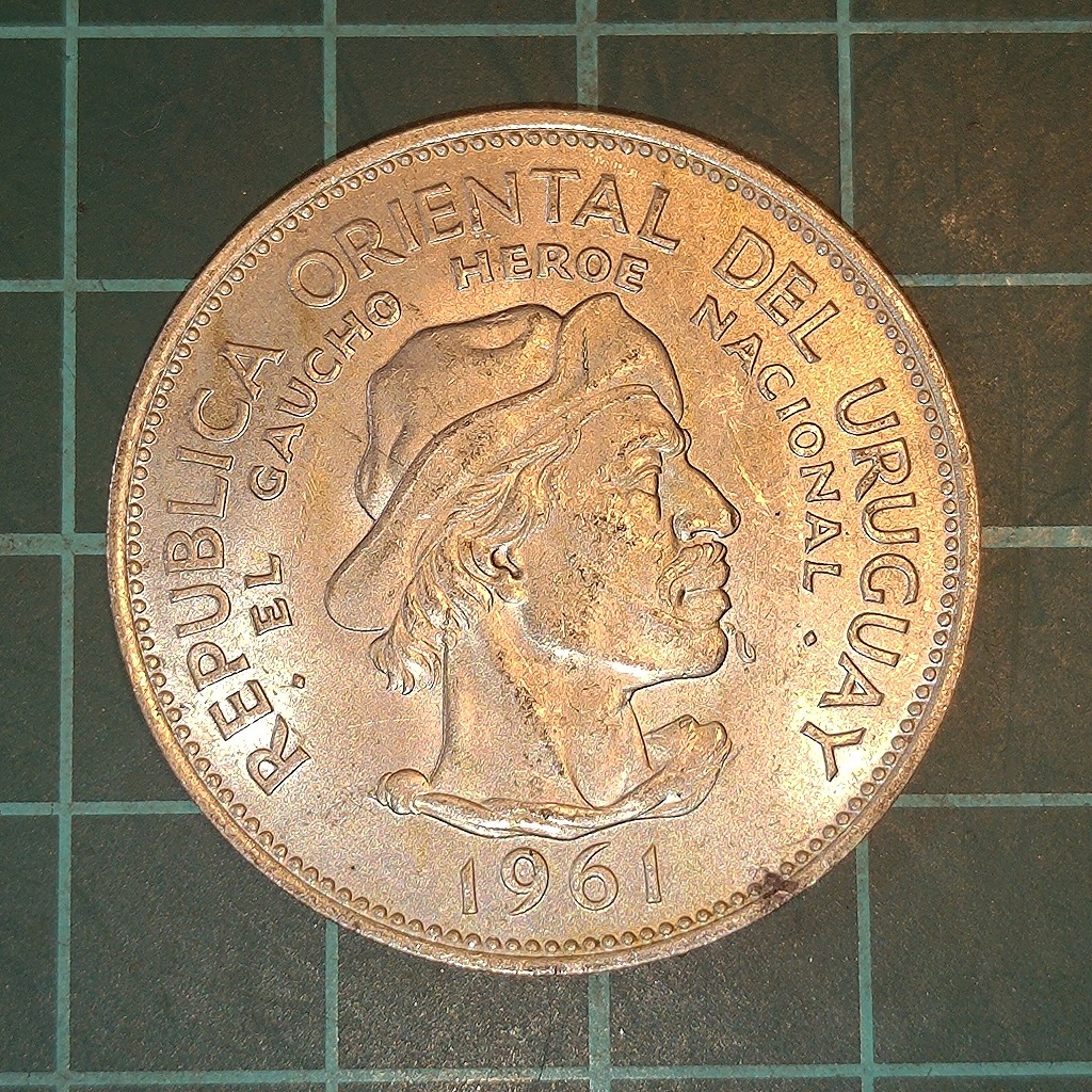 【一円スタート】ウルグアイ東方共和国 10ペソ銀貨 1961年 M. G. Rizzelloの画像1
