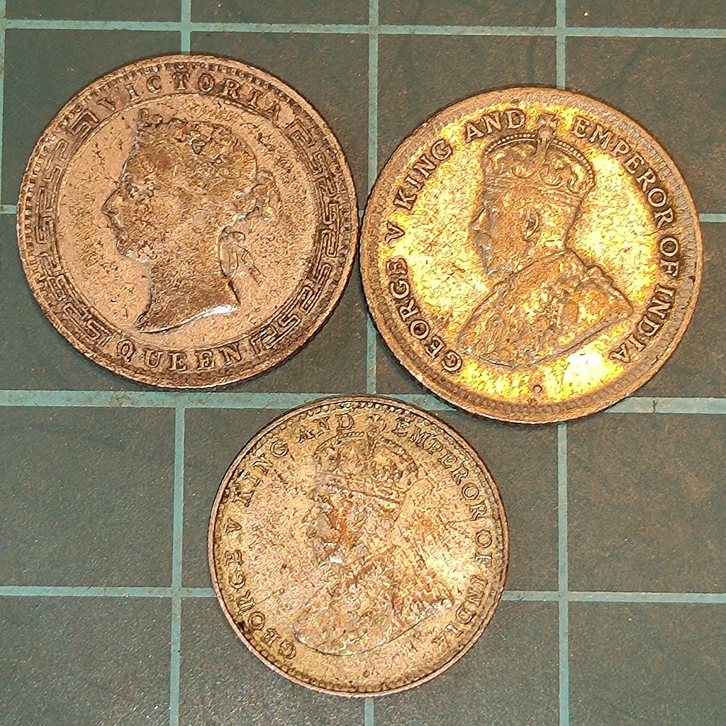 【1円スタート】イギリス領セイロン 25セント 10セント銀貨 おまとめ ヴィクトリア女王 ジョージ5世 1895年 大英帝国の画像2