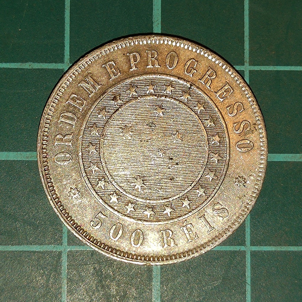 【1円スタート】ブラジル連邦共和国 500レイス銀貨 1889年の画像1