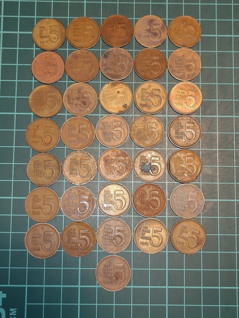 【1円スタート】韓国 大韓民国 KOREA 5ウォン硬貨 won coin 5won 古銭 特年 36枚 おまとめセットの画像1