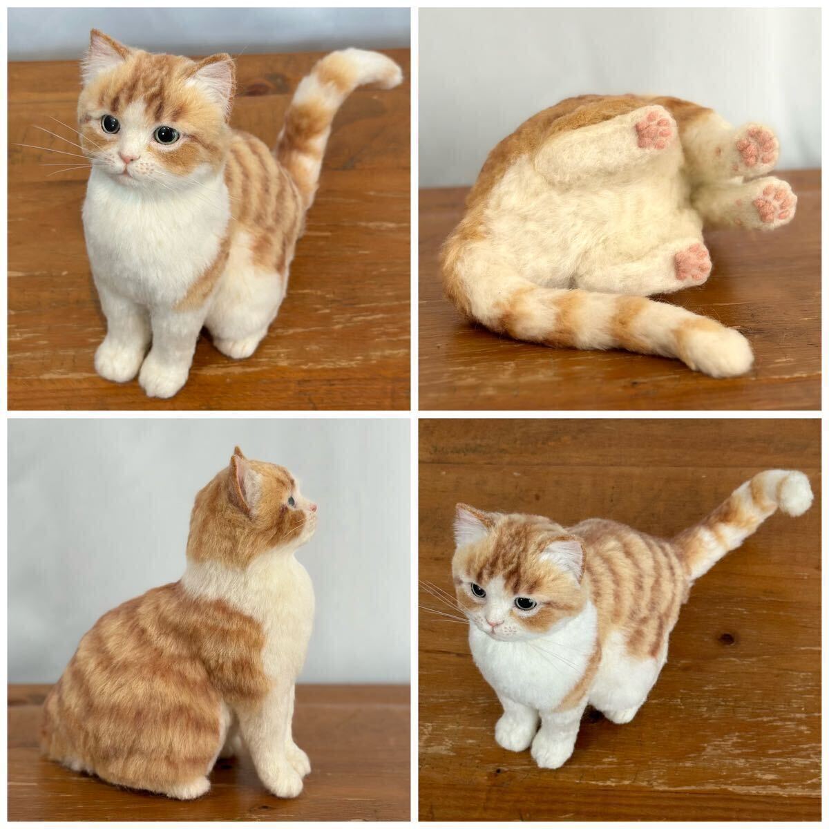 nenneco. 茶白猫 レッドタビー×ホワイト 羊毛フェルト リアル 成猫 茶トラ ハンドメイド ねこ 