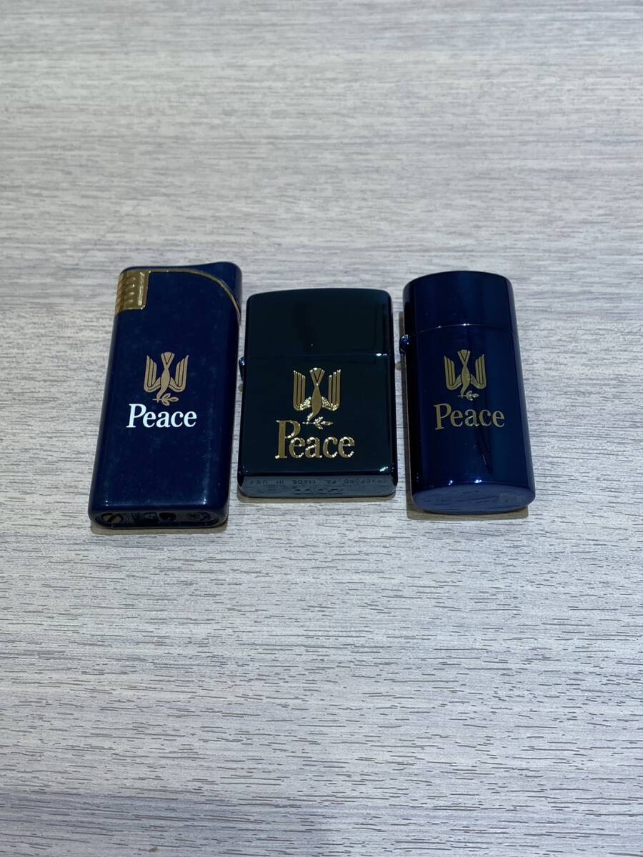 【OAK-4299YH】1円スタート Peace ピース ライター3まとめ ZIPPO ジッポ オイルライター 喫煙グッズ 着火未確認 火花未確認 未使用品も有りの画像2