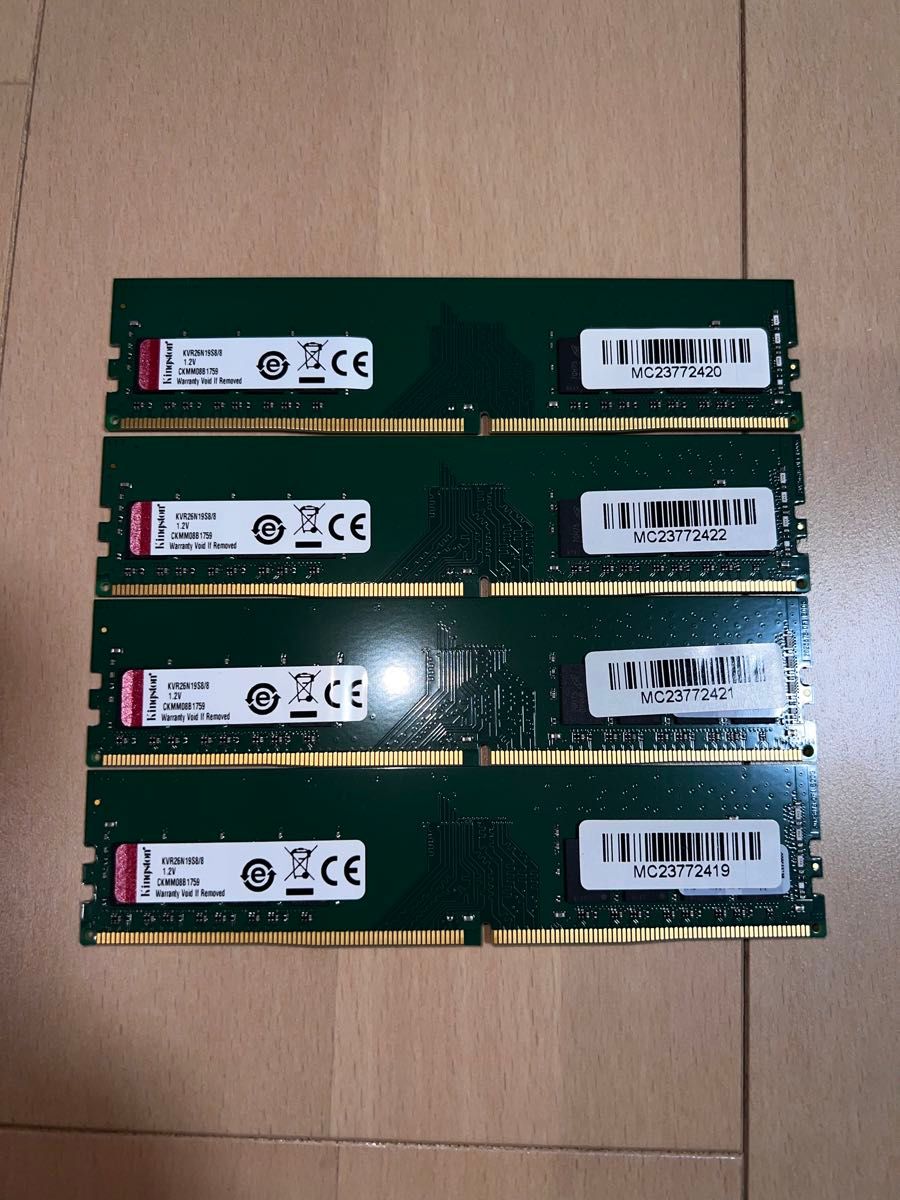 【中古】キングストン　DDR4 2666　8GBメモリx4枚(32GB)　デスクトップ