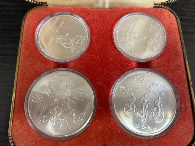 ◆GA-77402-45 カナダ 1976年 モントリオールオリンピック 10ドル 5ドル銀貨 硬貨4枚 ケース付_画像2