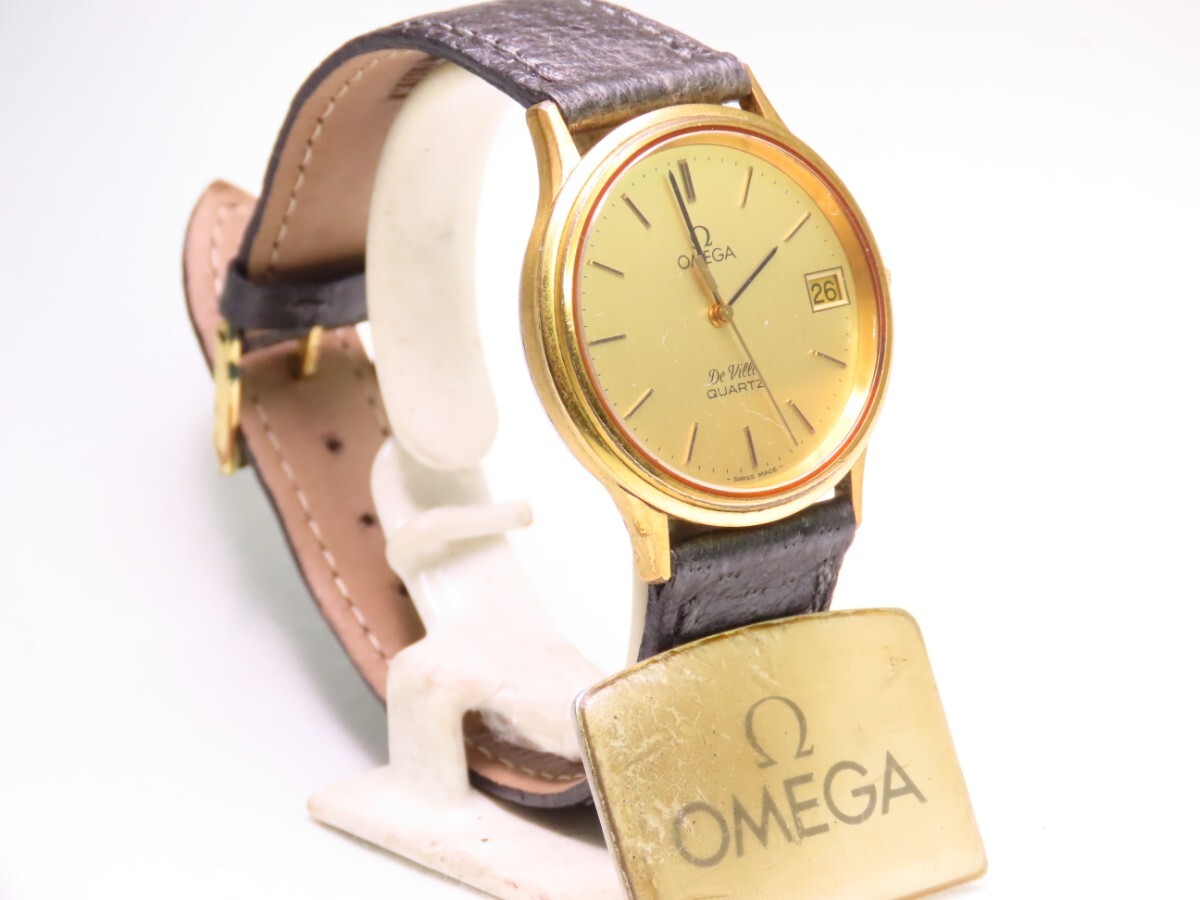 ■♪価格高騰! 資産価値！ 稼働 電池新品 メンズ ビンテージ 高級超レア！ OMEGA オメガ Deville デビル デートクオーツベルト新品尾錠純正の画像3