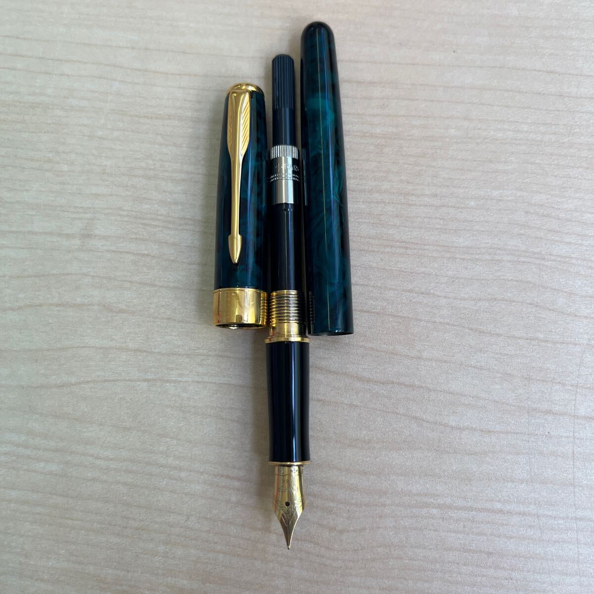 PARKER SONNET パーカー ソネット 万年筆 グリーン マーブル ペン先 18K 750刻印有 筆記未確認 フランス製 筆記用具 文房具 の画像6