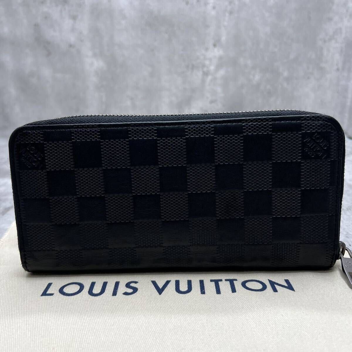 【極美品 新型】ルイヴィトン LOUIS VUITTON ヴェルティカル 長財布 ラウンド ダミエアンフィニ レザー 黒 ブラック メンズ ビジネスの画像3