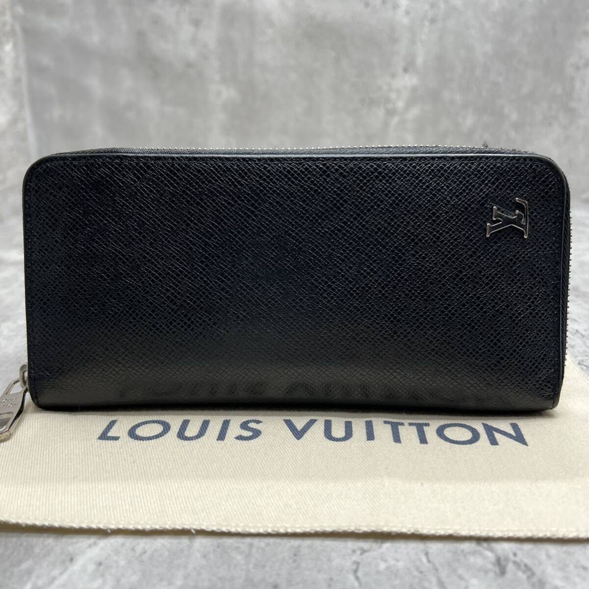 【現行】ルイヴィトン LOUIS VUITTON ヴェルティカル 長財布 ラウンドファスナー タイガ LVロゴ ブラック 黒 メンズ ビジネス 