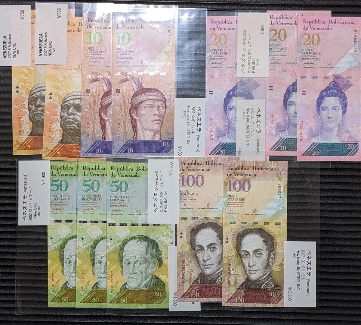 【完全未使用】ベネズエラ　ボリバル・フェルテ　外国紙幣　ピン札　12枚　土産物_画像1
