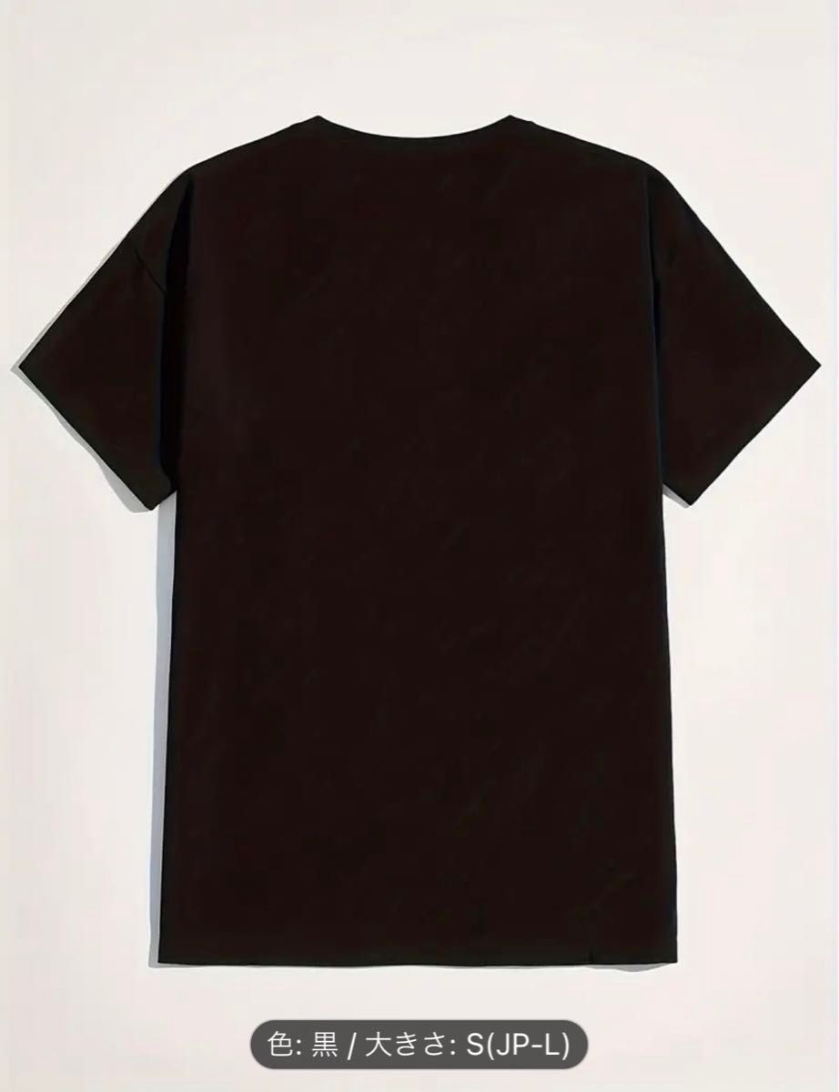 Tシャツ　半袖　トップス　メンズ　L ブラック　プリントTシャツ　ロゴTシャツ　クルーネック　丸首　新品　未使用　夏服　シンプル