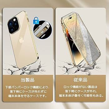 2316307☆ iPhone 14 ケース 両面保護 両面ガラス 9H強化ガラス カメラ保護メタル枠プレート バンパーロック マグネット カバーの画像4