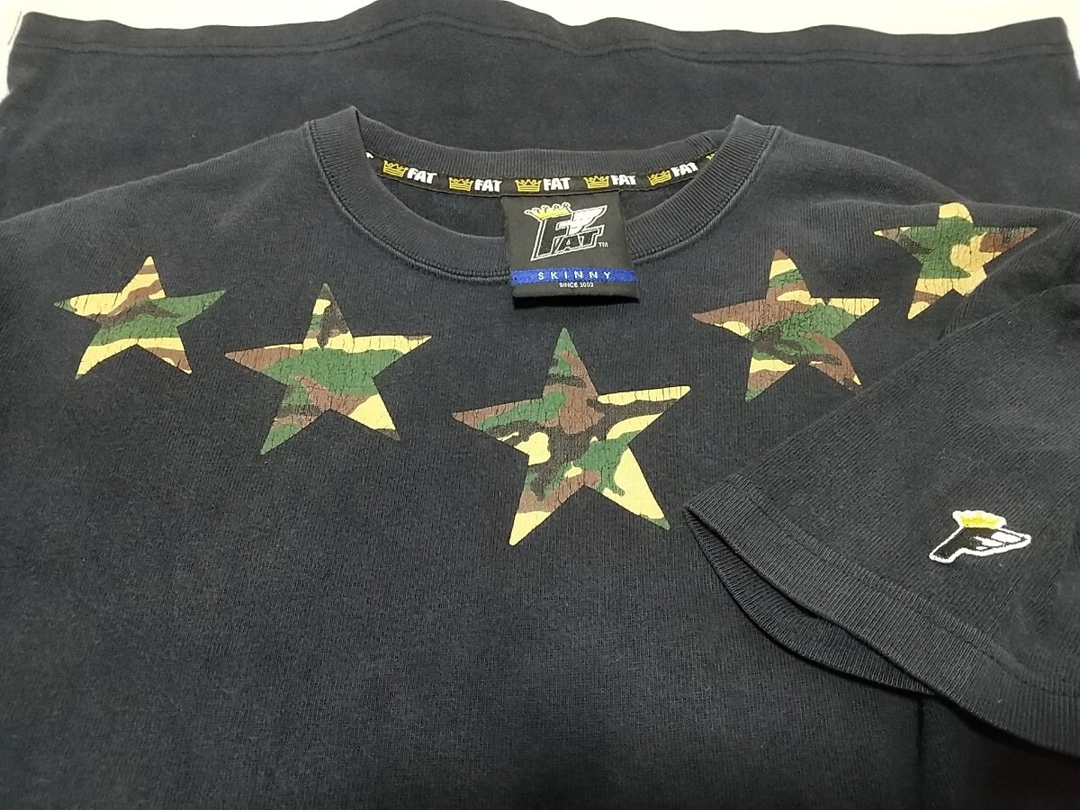 FAT Star принт короткий рукав футболка размер SKINNY чёрный черный efe- чай Street б/у одежда б/у мужской звезда рисунок камуфляж камуфляж T-shirt