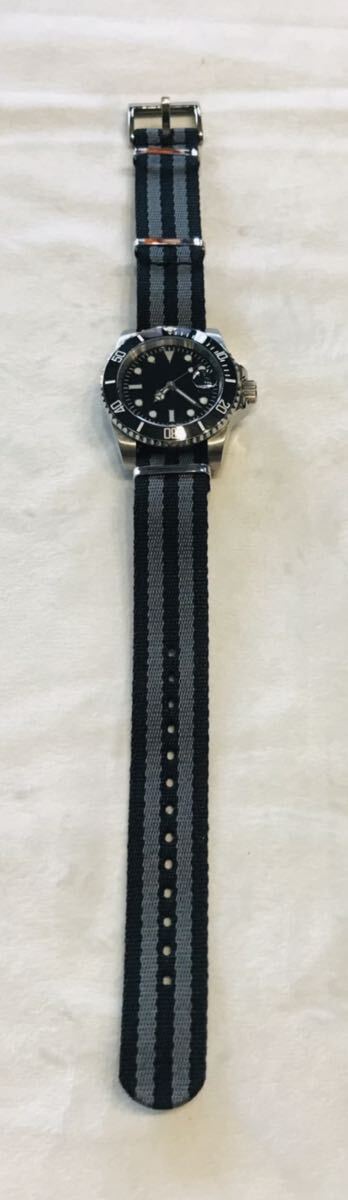 【現状品・ジャンク品】腕時計 40mmn メンズ ウォッチ 自動巻き ブラック文字盤 セラミック 回転ベゼル ナイロンブレスレットクロノグラフ 