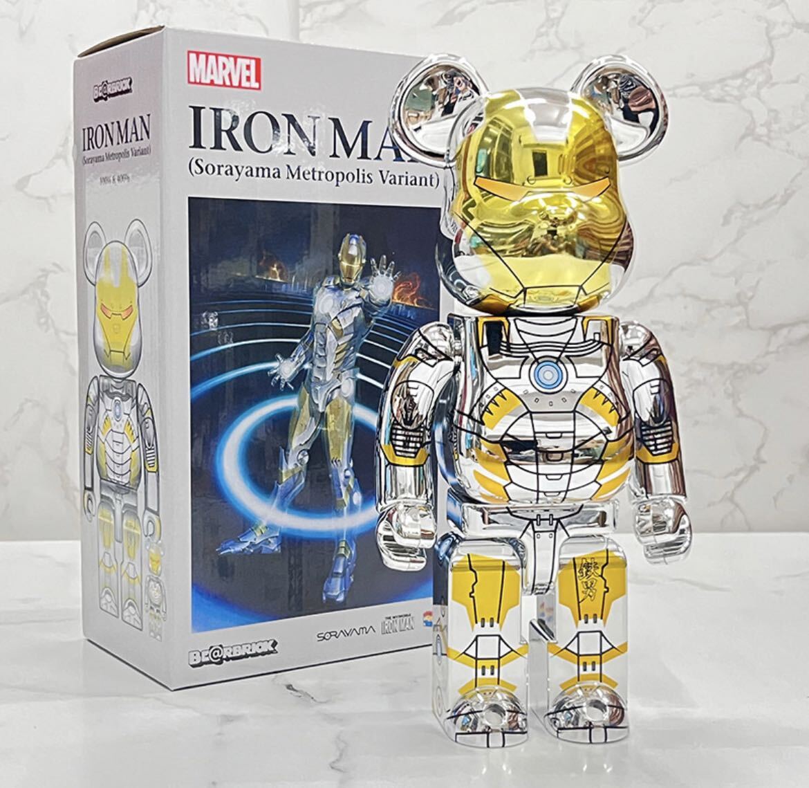 新品 BE@RBRICK ベアブリック 400% アイアンマン ironman ヒーロー シルバー 箱付き 並行輸入品の画像1