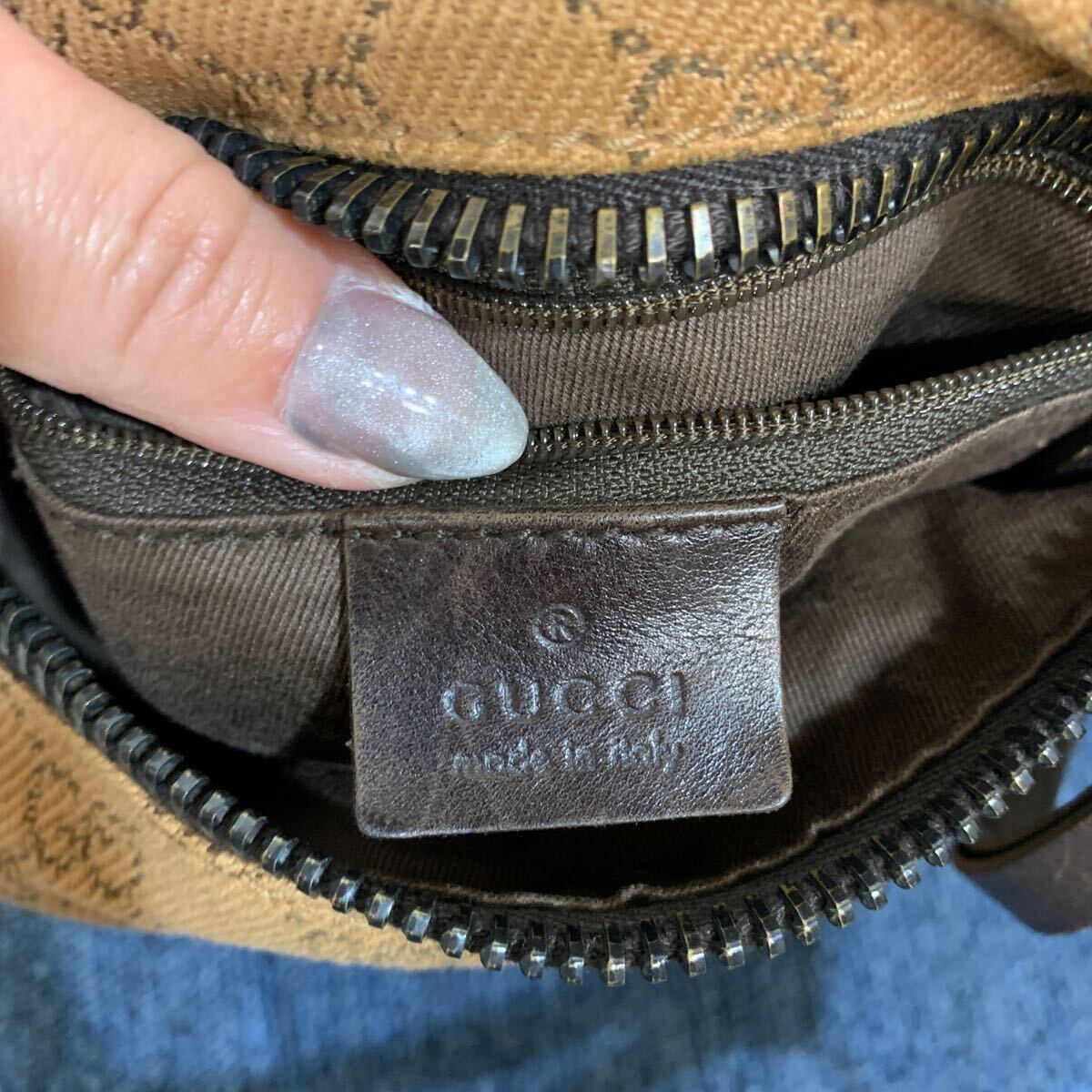 GUCCI ショルダーバッグ グッチ 101333 ハンドバッグ 肩掛け GG柄 キャンバス レザー レディース ライトブラウン系 鞄 カバン現状_画像6