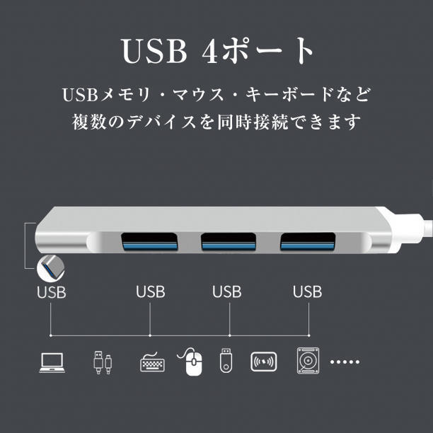 USBハブ 4ポート 高速 3.0 拡張 軽量設計 HUB USBポート 薄型_画像2