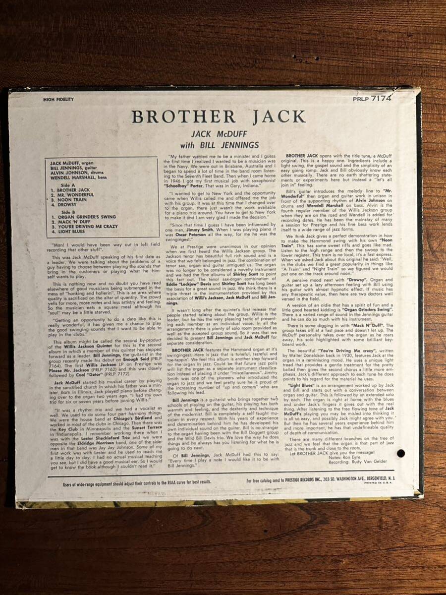 【US盤PRESTIGE】JACK McDUFF ジャック・マクダ◆ BROTHER JACK /VANGELDER刻印/ 7174_画像2