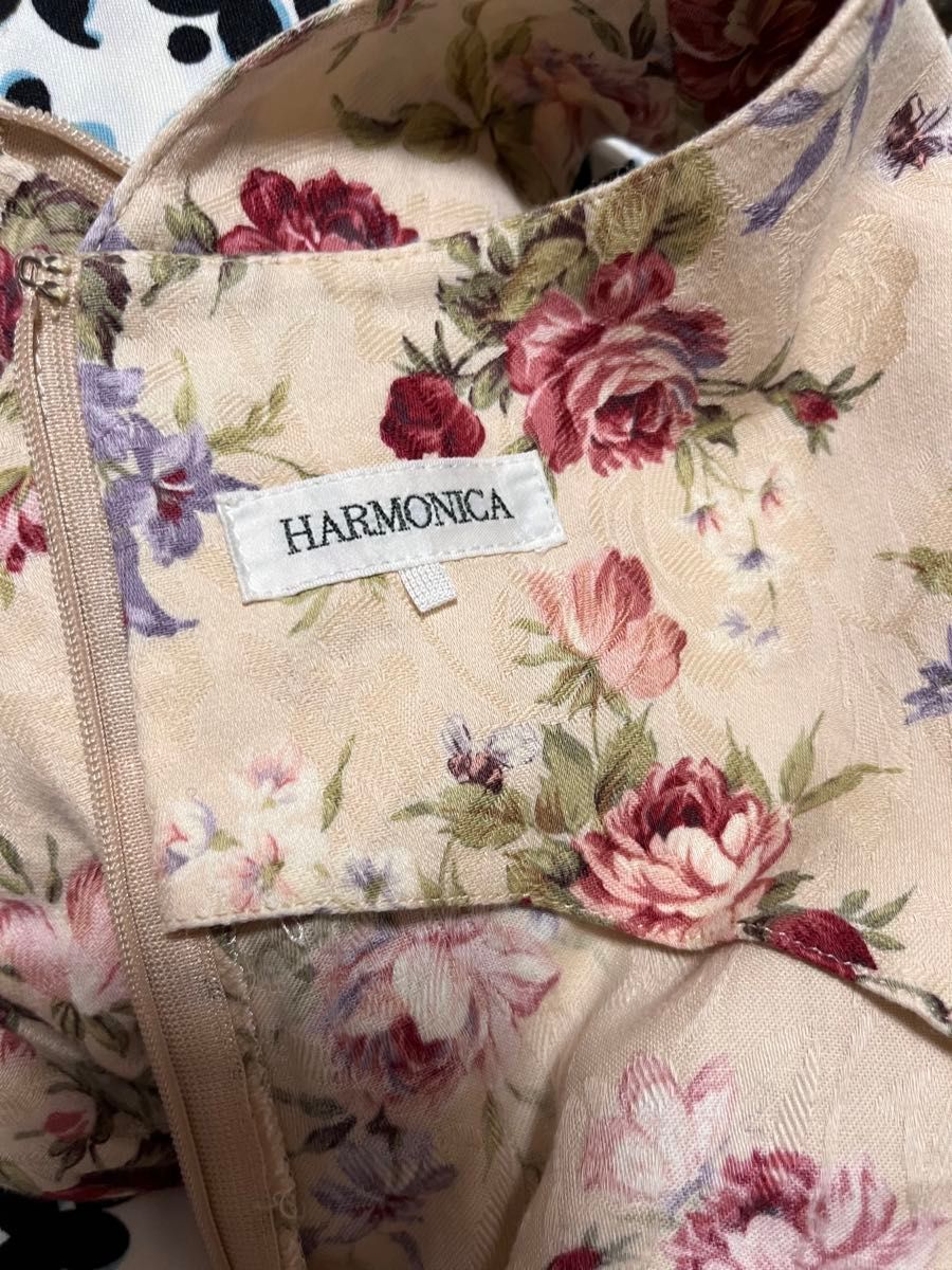ハーモニカ　ワンピース　ドレス　花柄　ノースリーブ　ノースリーブワンピース タンクトップ