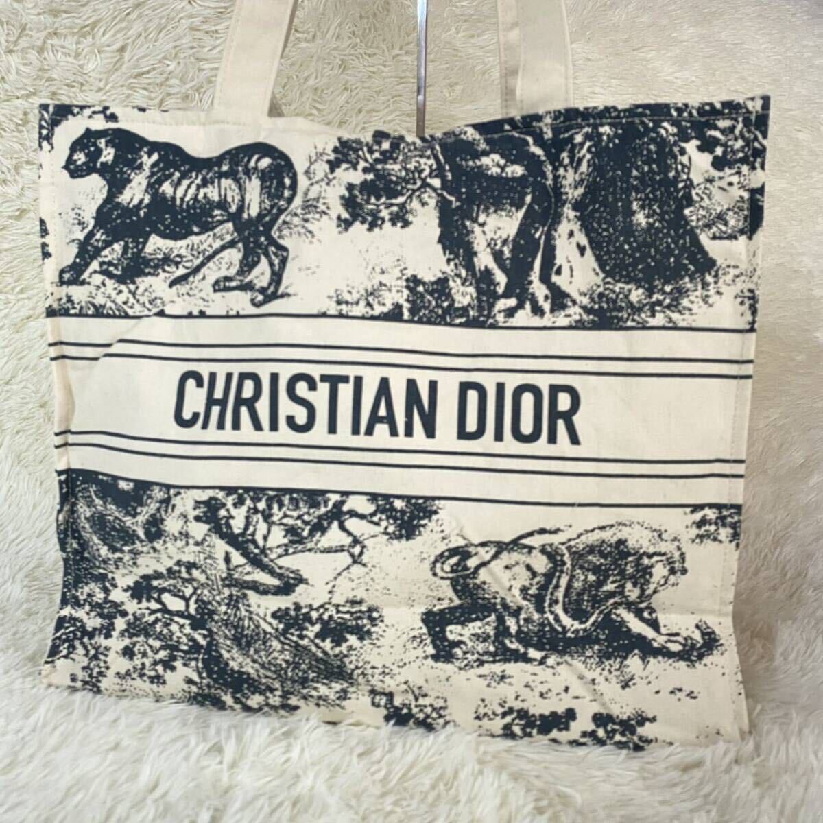 1円 Christian Dior クリスチャンディオールトートバック キャンバス グレー系 トワル ドゥ ジュイ エンブロイダリー ミディアム ネイビーの画像2