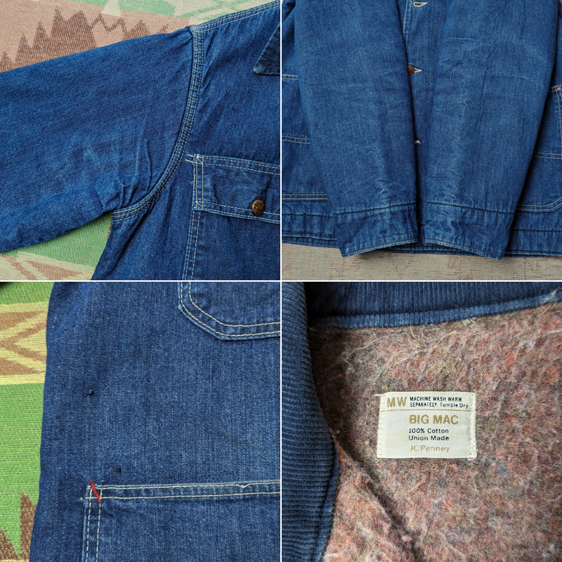 38相当 【BIG MAC】 70s Blanket Lined Denim Chore Jacket / 70年代 ビッグマック カバーオール デニム ワーク ジャケット ビンテージ 60s_画像7