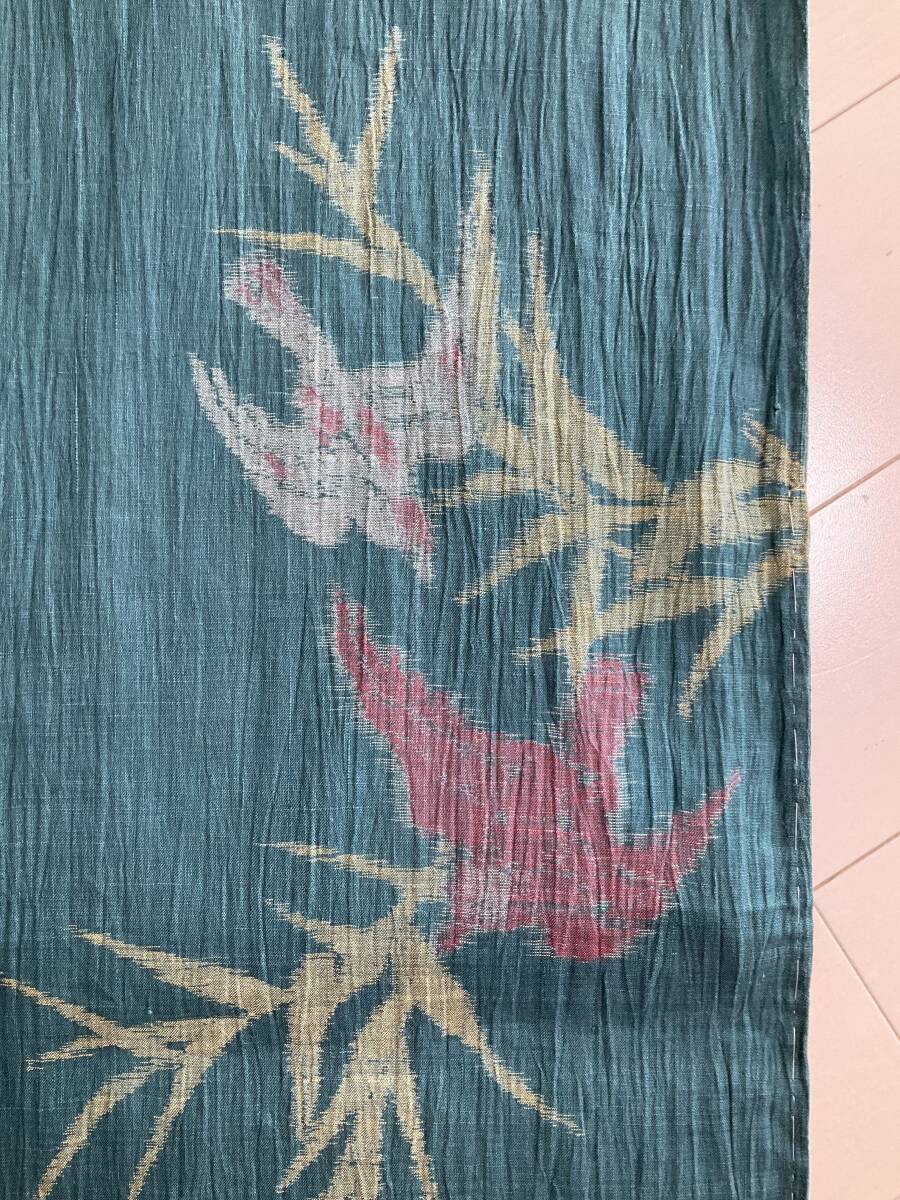 #e2850# used beautiful goods # flax # iron color tsubame pattern .. single . kimono # height 153.63