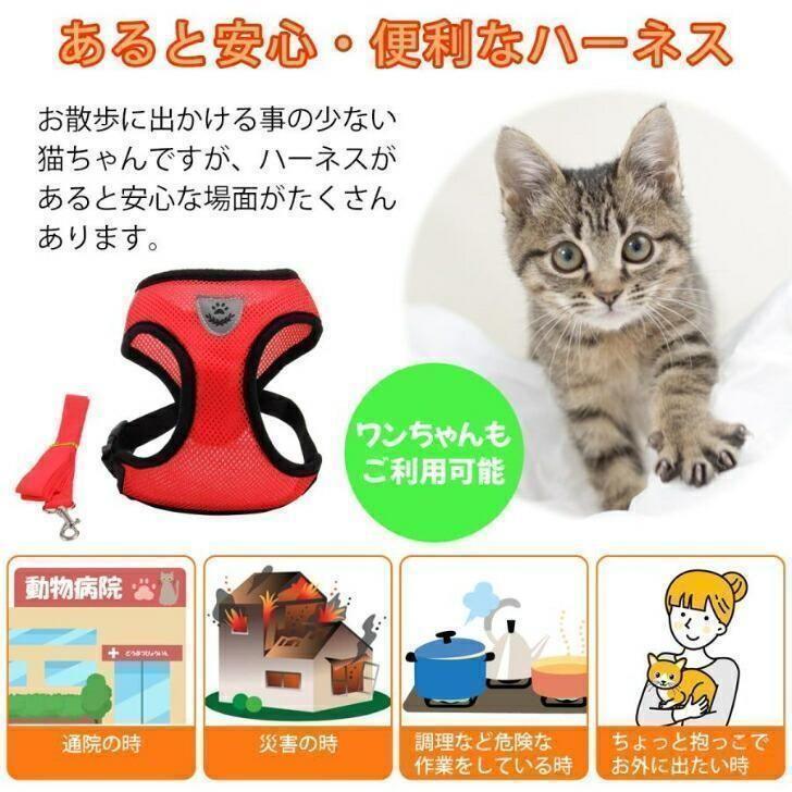 犬猫用ハーネス＋リードセット ワンタッチ ねこ 胴輪 ペット 散歩 首輪 S 黒