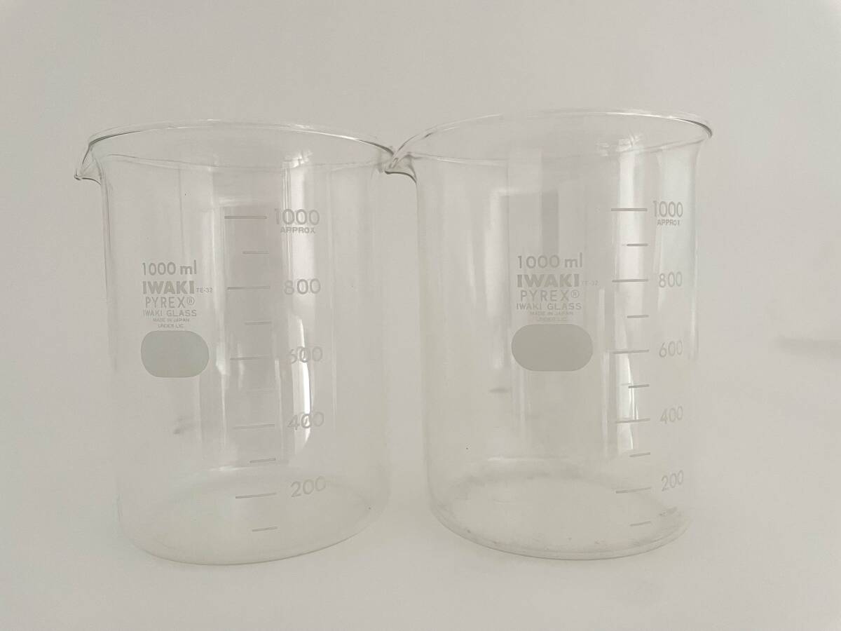 IWAKI GLASS PYREX ビーカー1000ml made in japan 2個セット_画像1