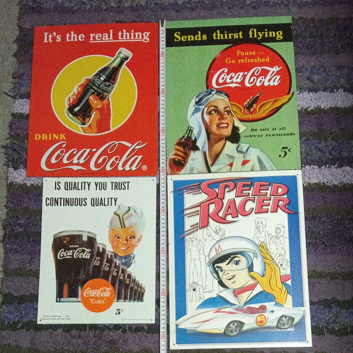 コカコーラ 看板　The Coca-Cola Company.正規品　レトロ　3枚まとめ＋SPEED RACER