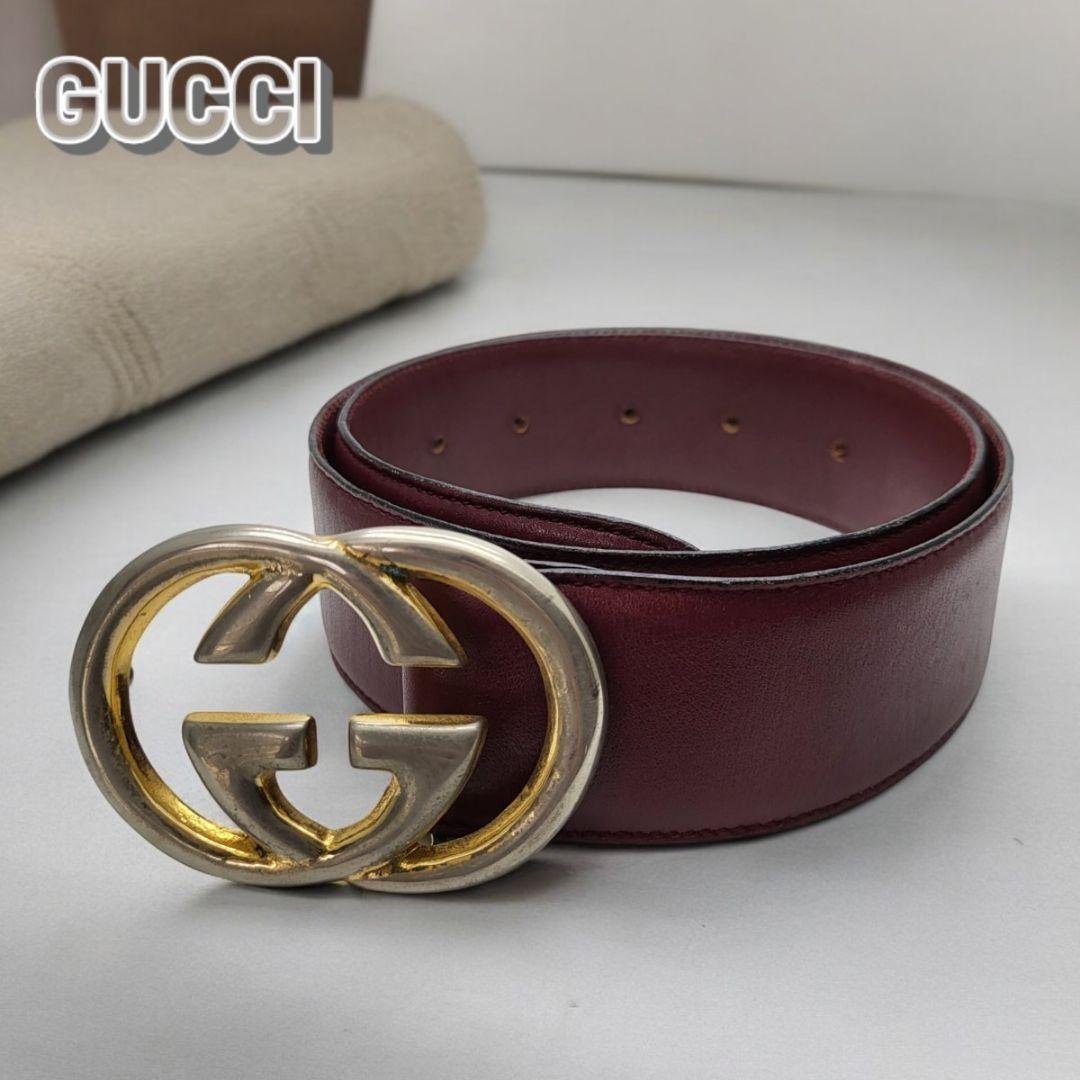 GUCCI グッチ ベルトGGバックル 太め レザー ワインレッド_画像1