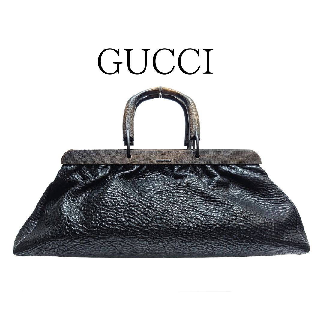 希少】GUCCI グッチ ハンドバッグ ボストンバッグ ウッド 希少】GUCCI グッチ ハンドバッグ ボストンバッグ ウッド