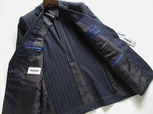 新品◆春夏★レノマ renoma HOMME British Wool Blend BULKY&DURARBLE ウールスーツ AB4 濃紺 ストライプ柄_画像5