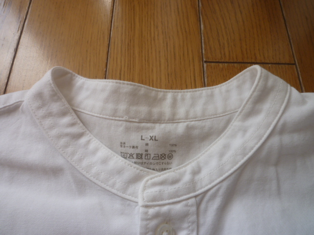 無印良品　MUJI　洗いざらしオックス　スタンドカラーワンピースL-XL_画像3