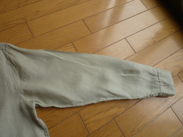 無印　MUJI 　オーガニックリネン洗いざらしスタンドカラーシャツ XL/ライトグリーン_画像5