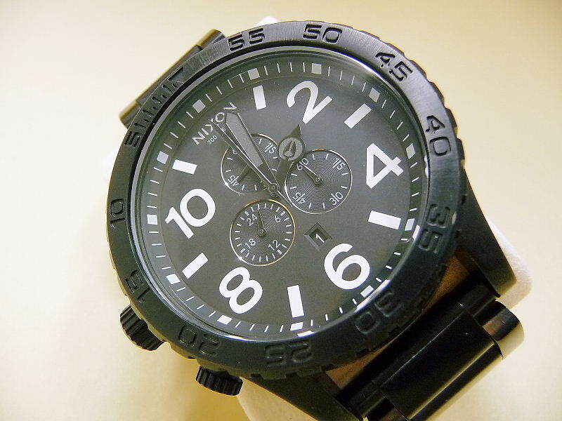1円～ 動作良好 NIXON ニクソン 51-30 オールブラック A083-001 腕時計 All Black アナログ クロノグラフ 黒 ステンレススチール ♪の画像2