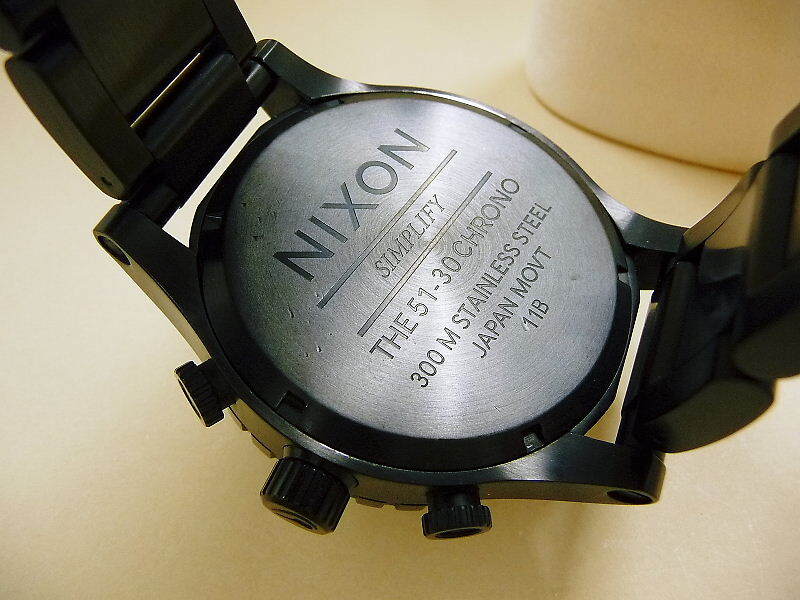 1円～ 動作良好 NIXON ニクソン 51-30 オールブラック A083-001 腕時計 All Black アナログ クロノグラフ 黒 ステンレススチール ♪の画像9