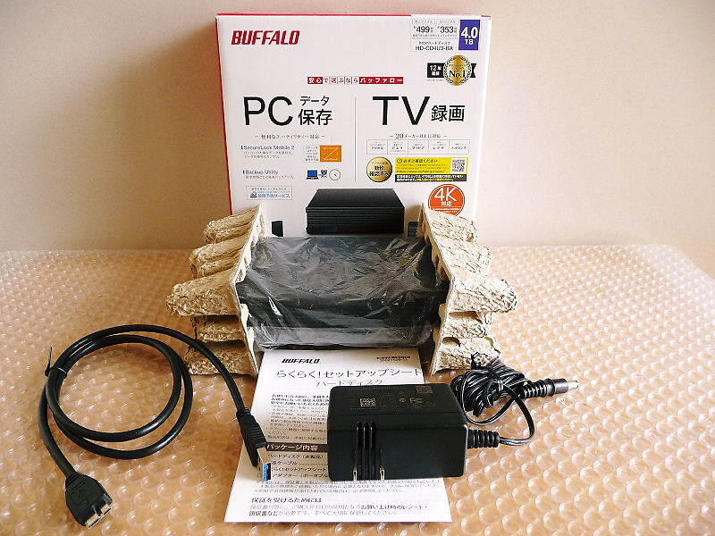 送料無料 美品 BUFFALO バッファロー 4TB 外付けハードディスク HD-CD4U3-BA ♪ パソコン/テレビ録画/PS4対応 HD-CD-Aシリーズ ♪ 日本製