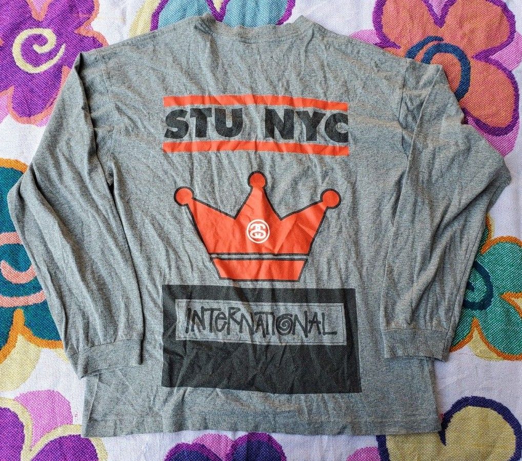 stussy ステューシー STU NYC 霜降りグレー 長袖Tシャツ M