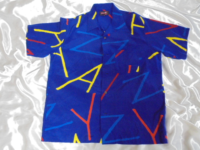送料185円・K545■ 矢沢永吉 オリジナルシャツ 青 Lサイズ 1992年 Anytimeツアー Rockin’E Yシャツ アロハの画像1