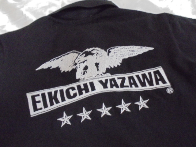  стоимость доставки 185 иен *U23# Yazawa Eikichi рубашка-поло M размер чёрный wa белый go. Eagle 