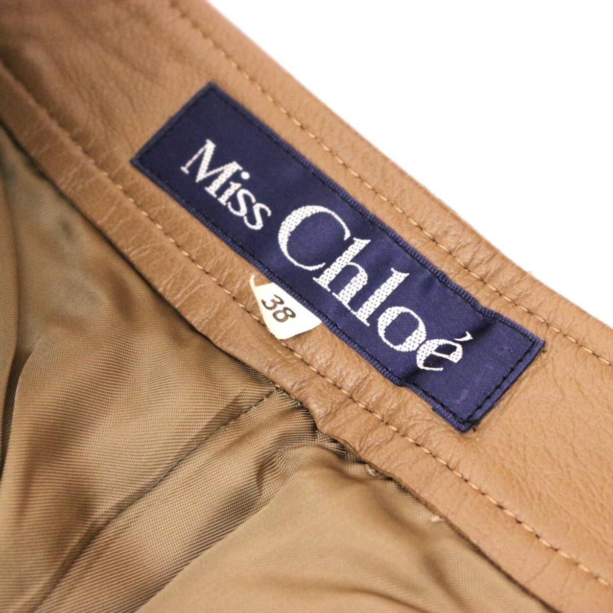 クロエ ボタン パンツ ズボン サイズ 38 ラム レザー 本革 茶 ブラウン brown ベージュ Chloe_画像9