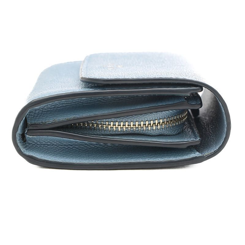 コーチ 折り財布 ウォレット folded wallet フラップ 2つ折り レザー 本革 青 ブルー Blue 水色 ライトブルー COACH_画像3