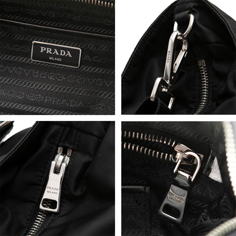 プラダ 2way ショルダーバッグ トートバッグ 三角プレート メタル ナイロン レザー 本革 黒 ブラック black PRADA