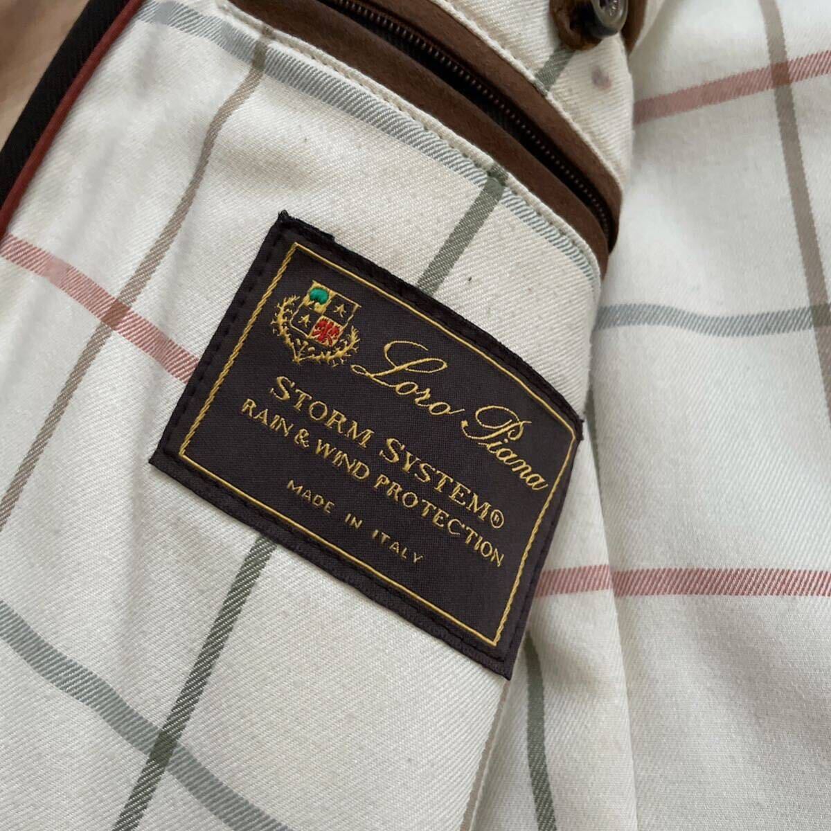 【送料無料】【最高級】LoroPiana ロロピアーナ ストームシステム レザー使い ハーフコート 茶 L 中綿 コート_画像6