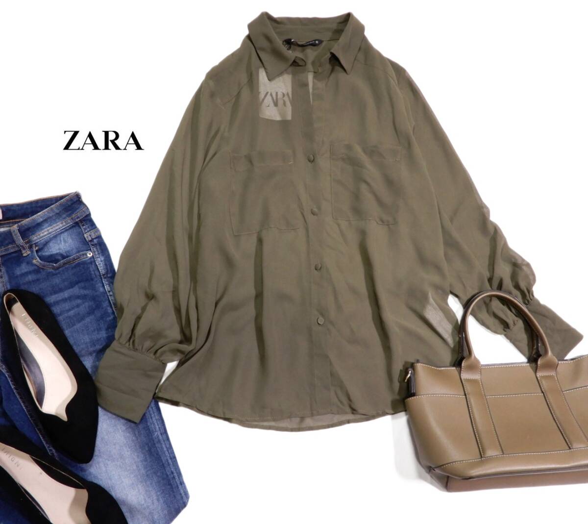 未使用 ザラ ZARA 大人可愛い☆ シアーシャツブラウス XS_画像1