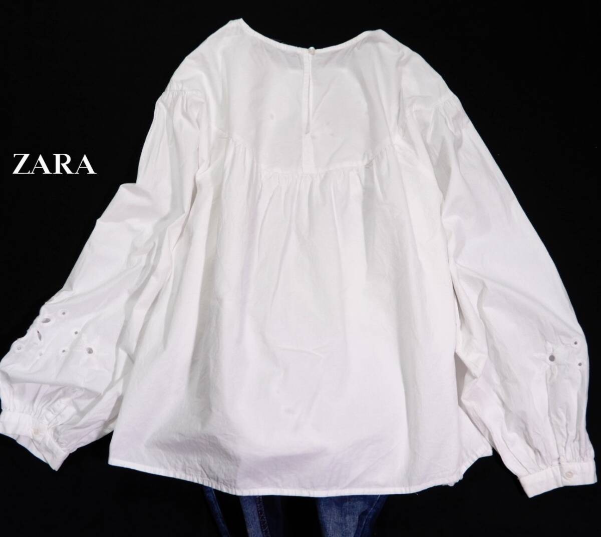 ザラ ZARA 大人可愛い☆ コットン カットワーク刺繍 パンチングレース デザインプルオーバーブラウス Sの画像2