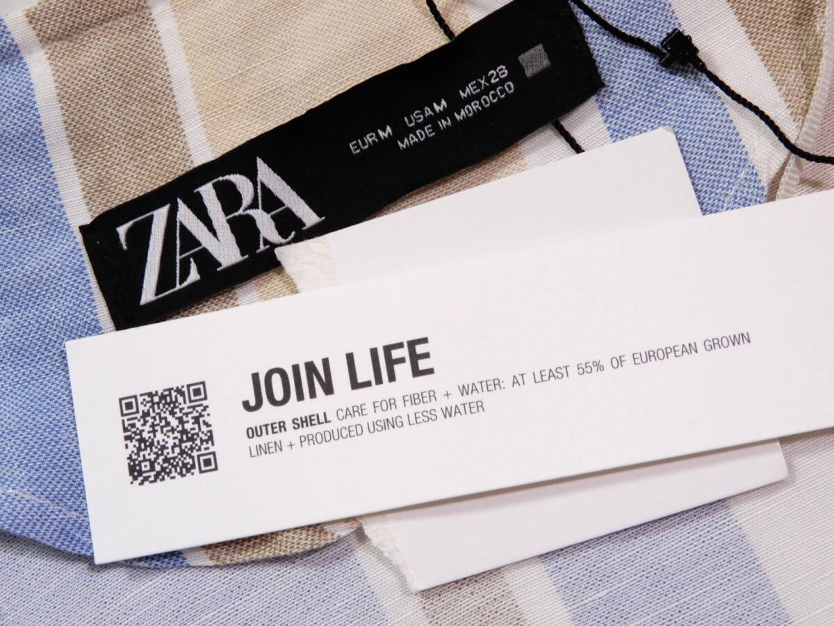 未使用 ザラ ZARA 大人可愛い☆ リネンブレンド 麻混 ストライプ 裾切り替え デザインジャケット 羽織 Mの画像7