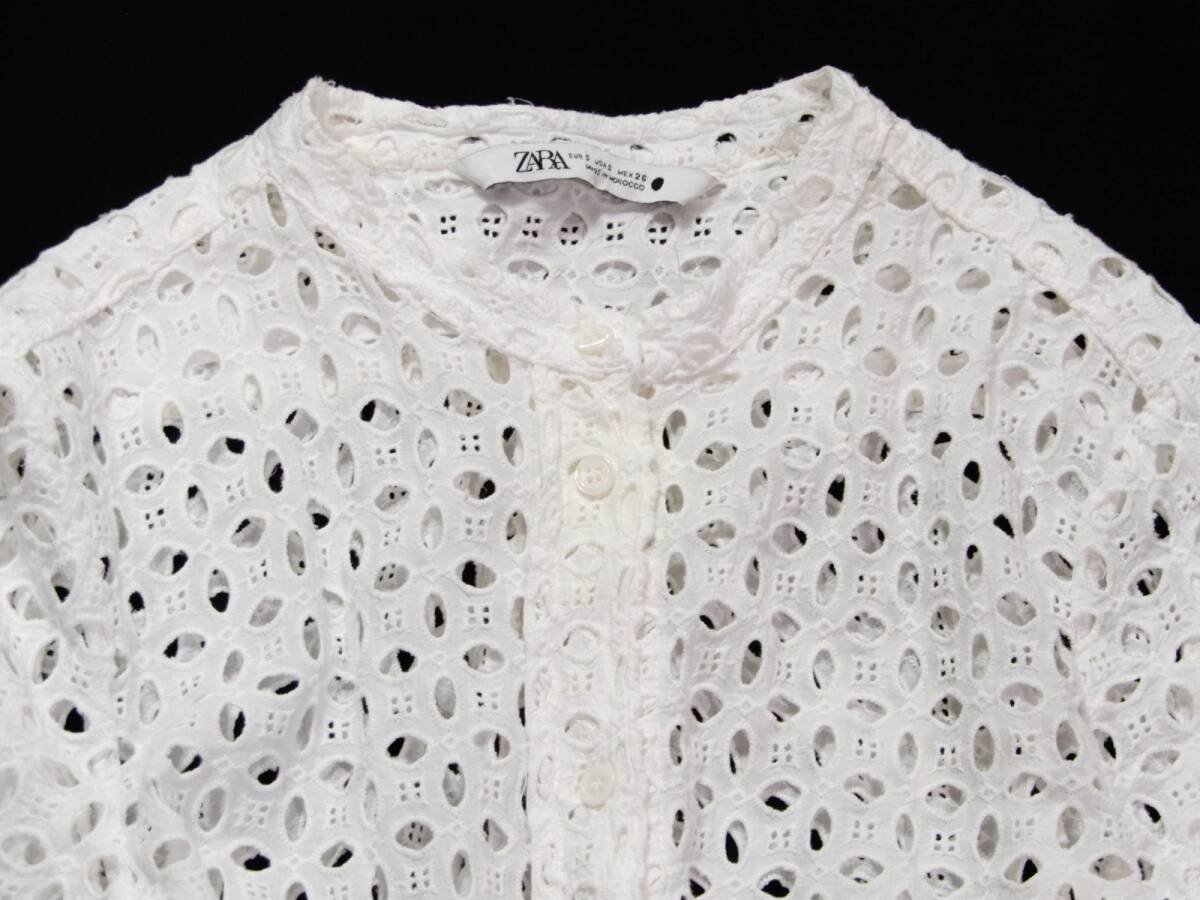 ザラ ZARA 大人可愛い☆ カットワーク刺繍 パンチングレース デザインシャツ チュニック S 羽織にも レイヤードコーデの画像2