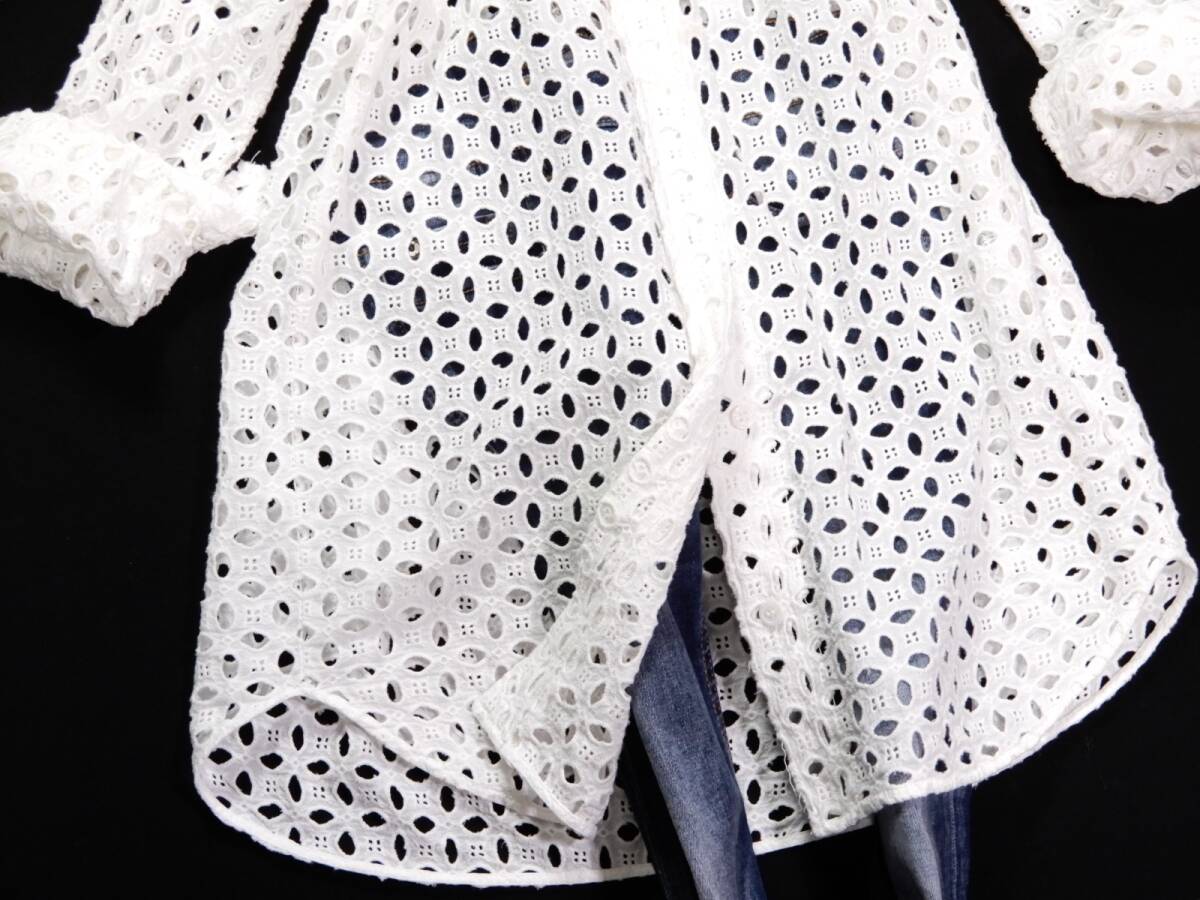 ザラ ZARA 大人可愛い☆ カットワーク刺繍 パンチングレース デザインシャツ チュニック S 羽織にも レイヤードコーデの画像3