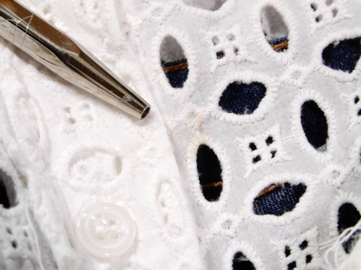 ザラ ZARA 大人可愛い☆ カットワーク刺繍 パンチングレース デザインシャツ チュニック S 羽織にも レイヤードコーデの画像5